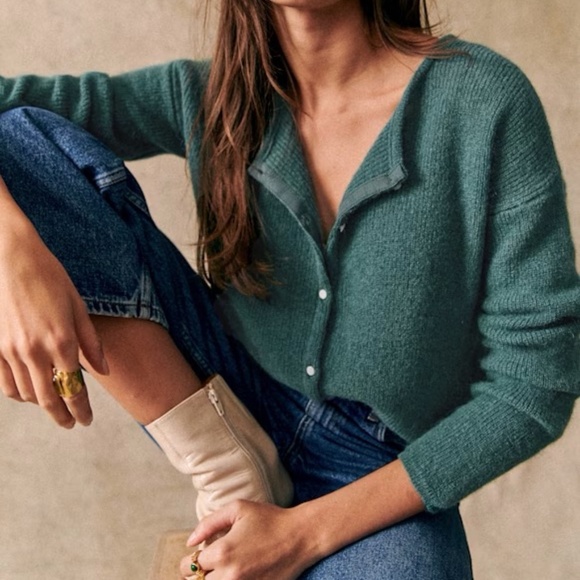 Sezane Gaspard Cardigan in Sage - Picture 2 of 7